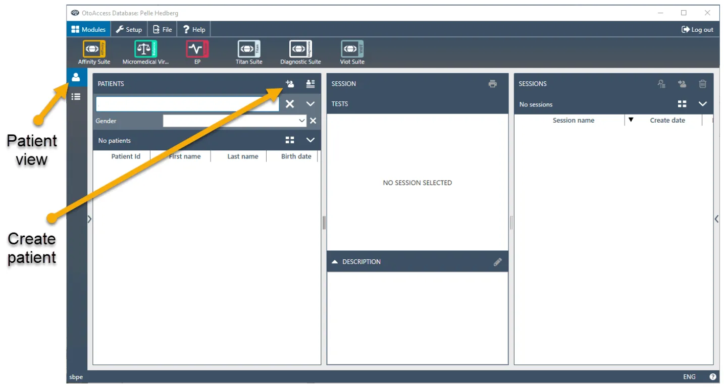 Screenshot of creating patient panel in Otoaccess Database